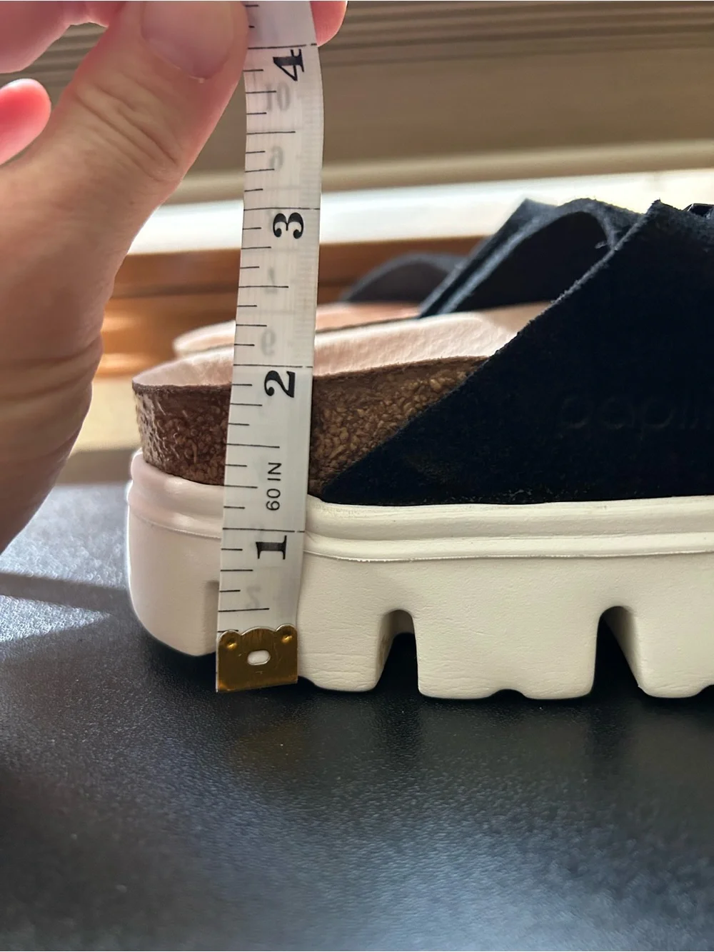 Birkenstock/Papillo Black Suede Double-Buckle Platform Slide Sandals
